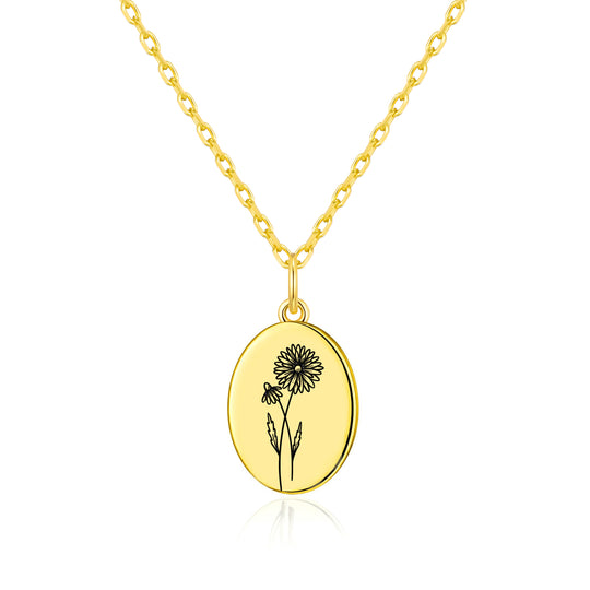 18k Gold Plated April Birth Flower Daisy Necklace with Card