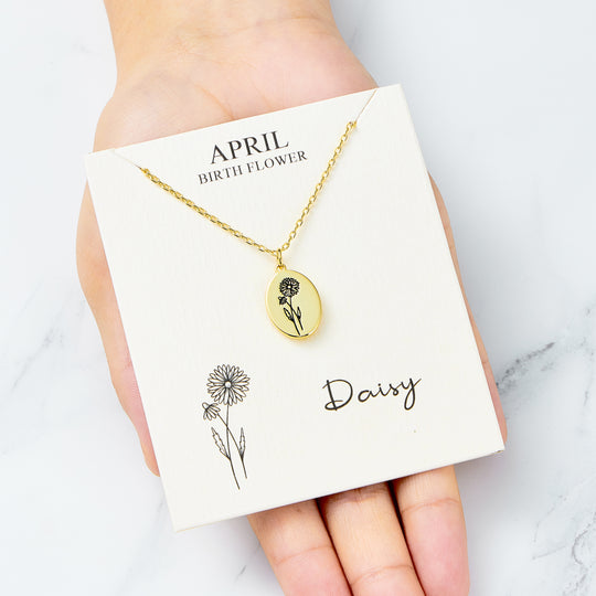 18k Gold Plated April Birth Flower Daisy Necklace with Card