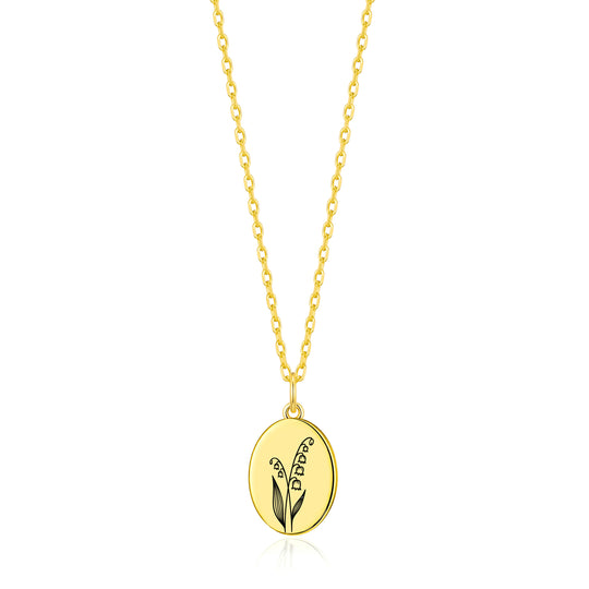 18k Gold Plated May Birth Flower Lily of the Valley Necklace with Card