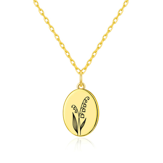 18k Gold Plated May Birth Flower Lily of the Valley Necklace with Card