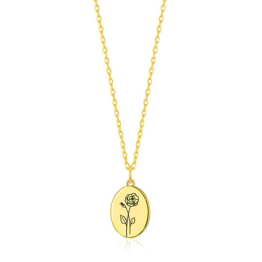 18k Gold Plated June Birth Flower Rose Necklace with Card