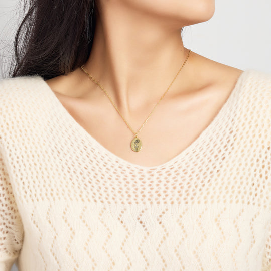 18k Gold Plated June Birth Flower Rose Necklace with Card