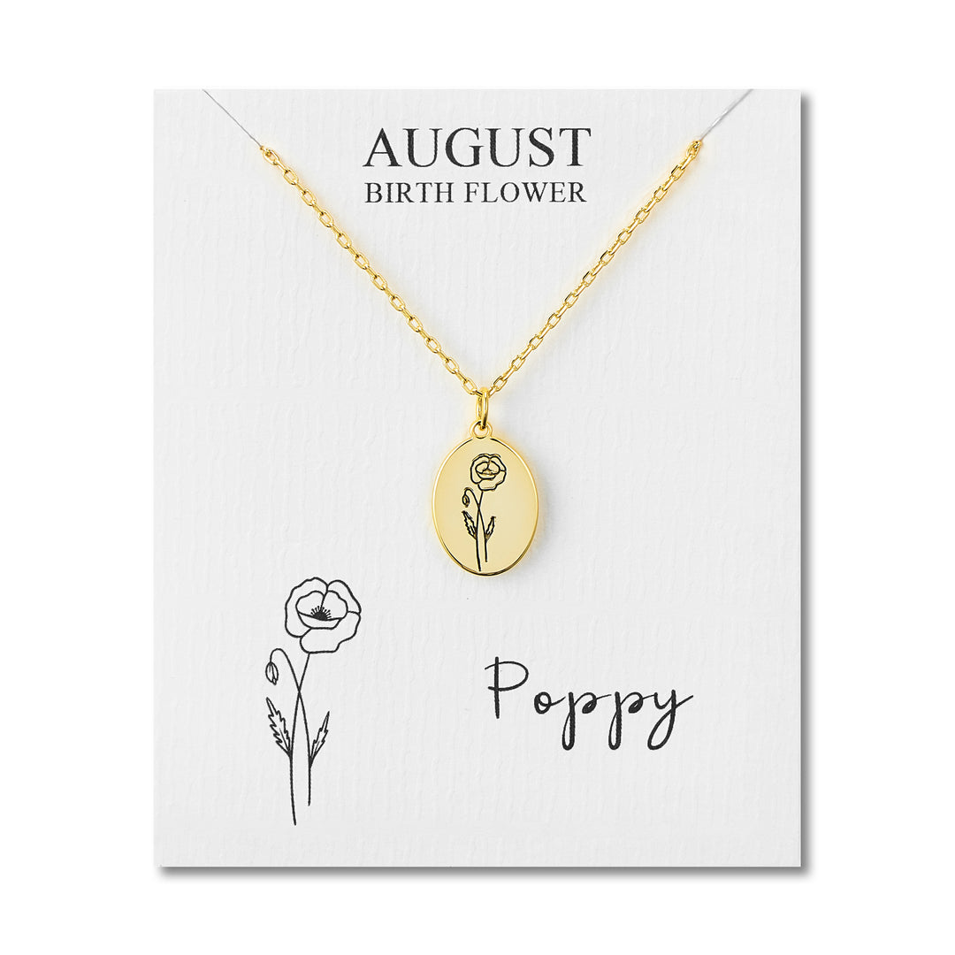 18k Gold Plated August Birth Flower Poppy Necklace with Card - Philip Jones