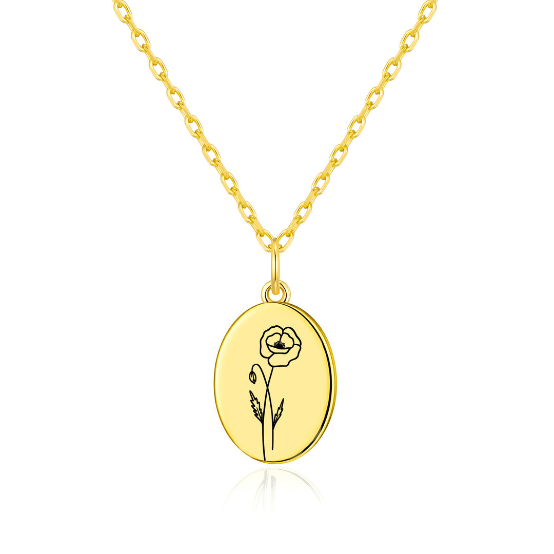 18k Gold Plated August Birth Flower Poppy Necklace with Card