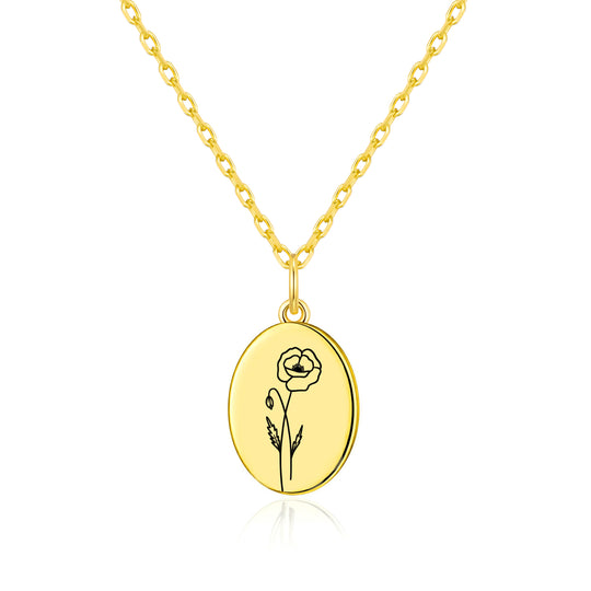 18k Gold Plated August Birth Flower Poppy Necklace with Card
