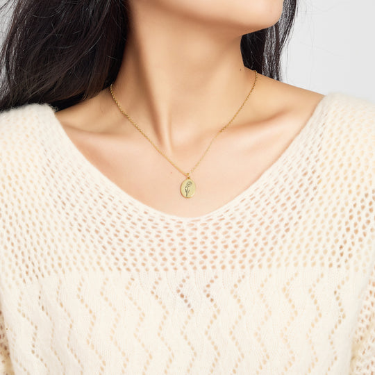 18k Gold Plated August Birth Flower Poppy Necklace with Card