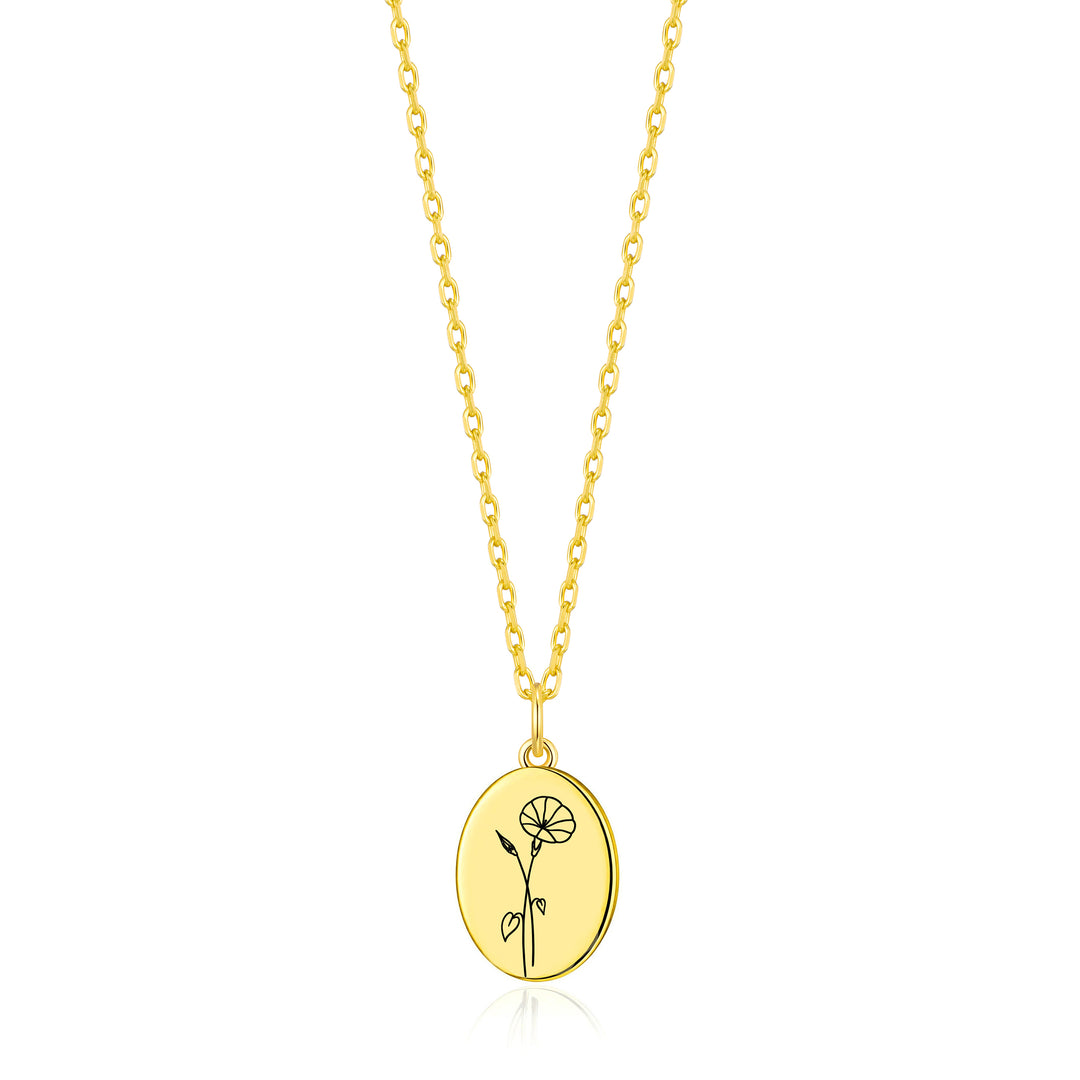 18k Gold Plated September Birth Flower Morning Glory Necklace with Card