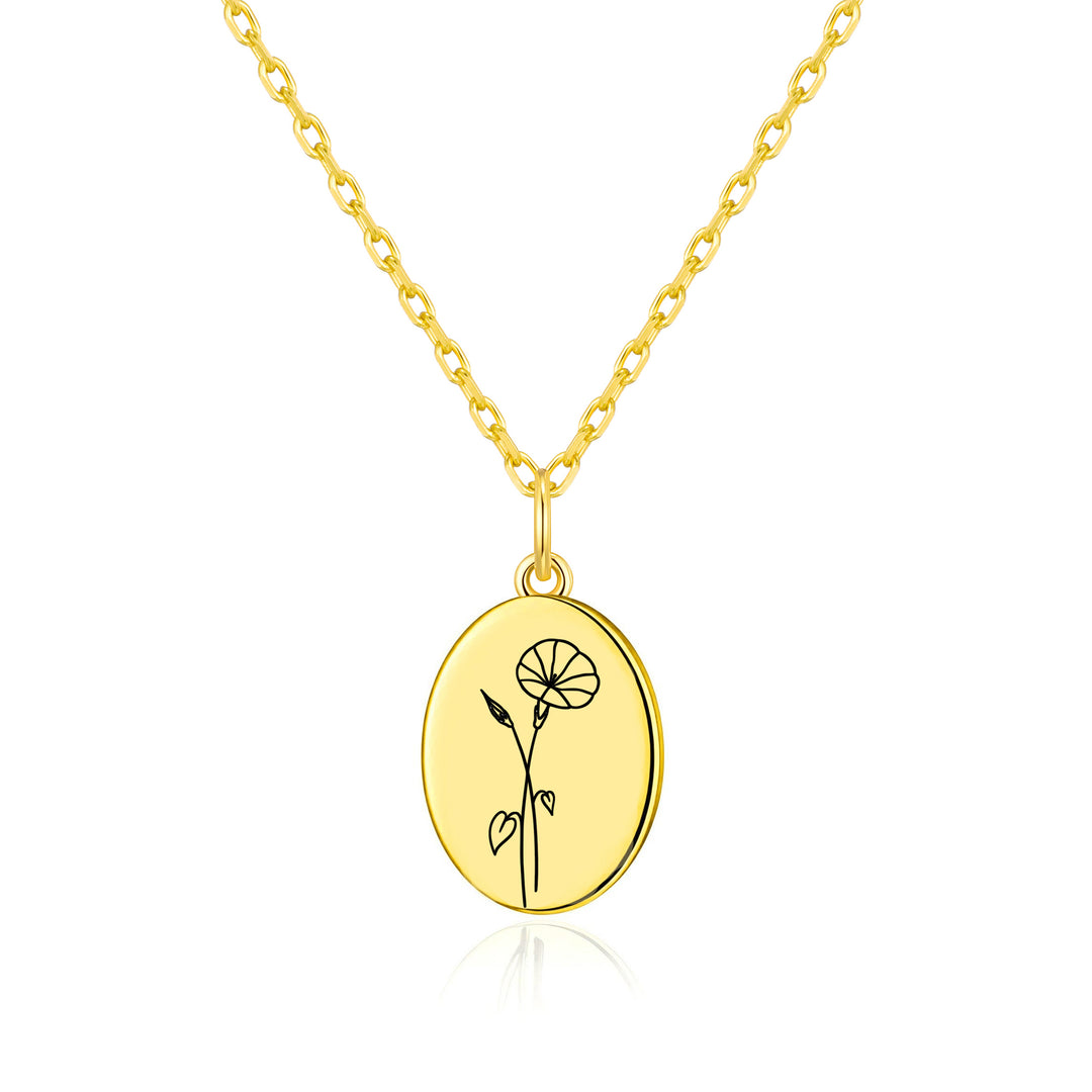 18k Gold Plated September Birth Flower Morning Glory Necklace with Card
