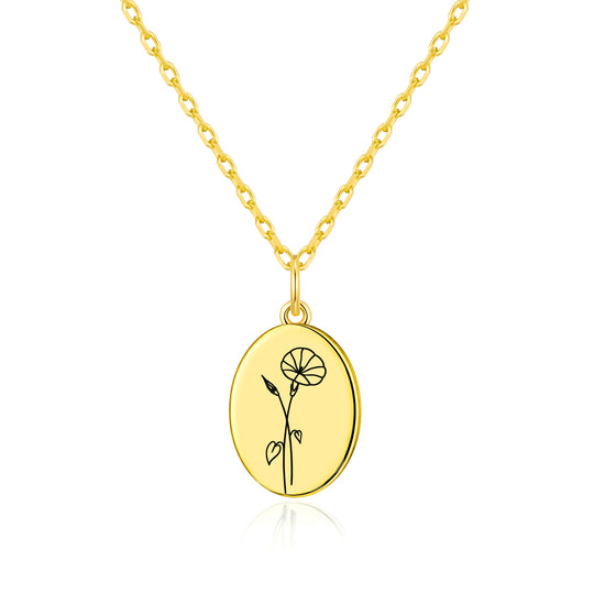 18k Gold Plated September Birth Flower Morning Glory Necklace with Card