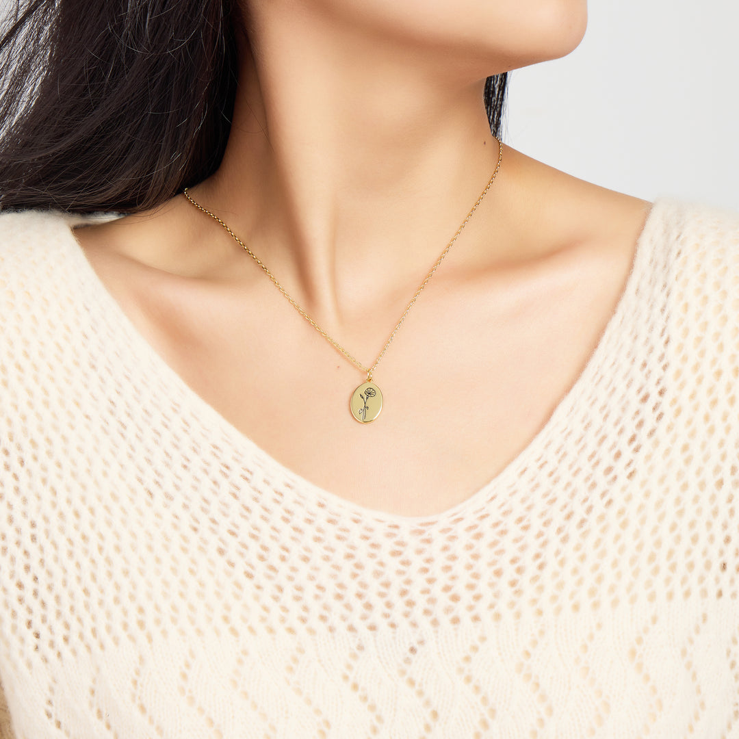 18k Gold Plated September Birth Flower Morning Glory Necklace with Card