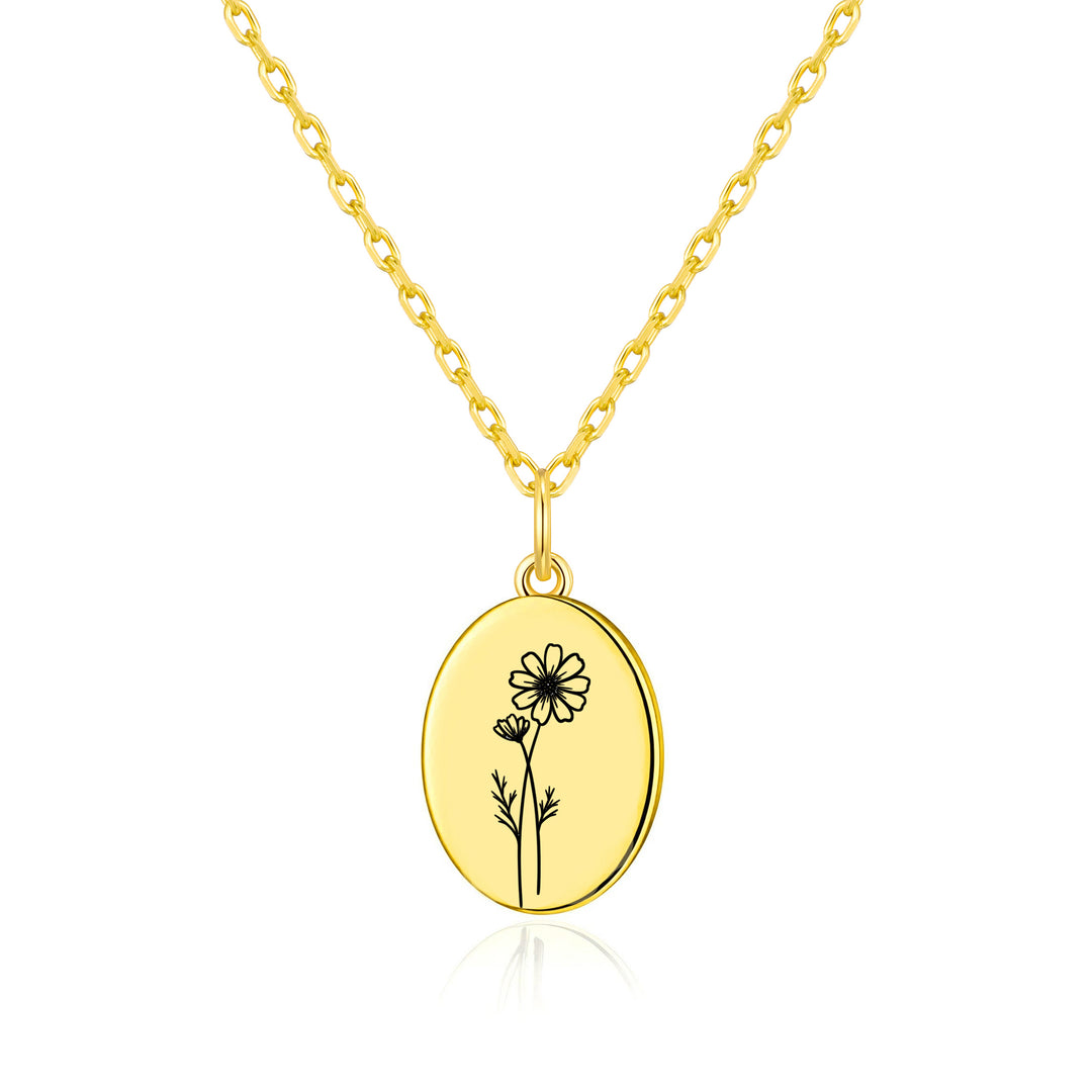 18k Gold Plated October Birth Flower Cosmos Necklace with Card