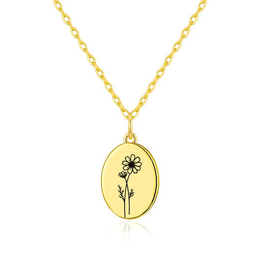 18k Gold Plated October Birth Flower Cosmos Necklace with Card