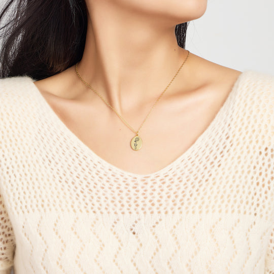 18k Gold Plated October Birth Flower Cosmos Necklace with Card
