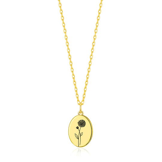 18k Gold Plated November Birth Flower Chrysanthemum Necklace with Card