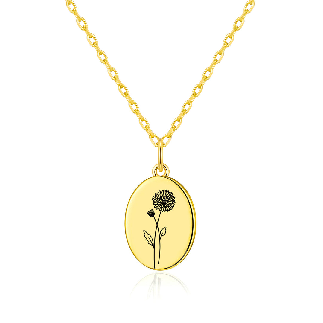 18k Gold Plated November Birth Flower Chrysanthemum Necklace with Card