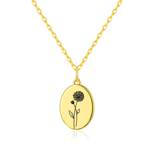 18k Gold Plated November Birth Flower Chrysanthemum Necklace with Card