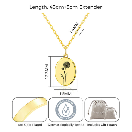 18k Gold Plated November Birth Flower Chrysanthemum Necklace with Card