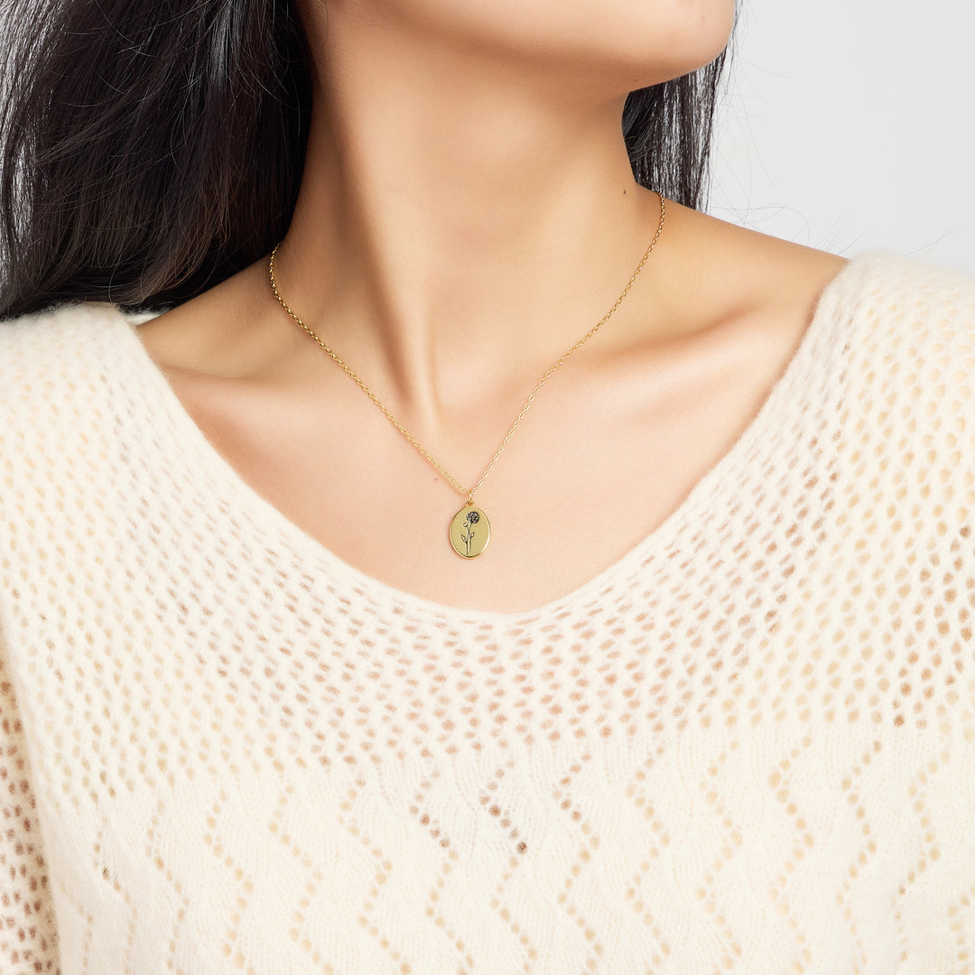18k Gold Plated November Birth Flower Chrysanthemum Necklace with Card
