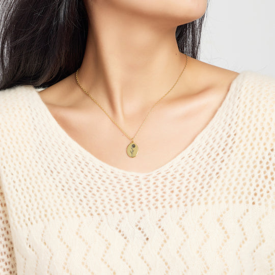 18k Gold Plated November Birth Flower Chrysanthemum Necklace with Card