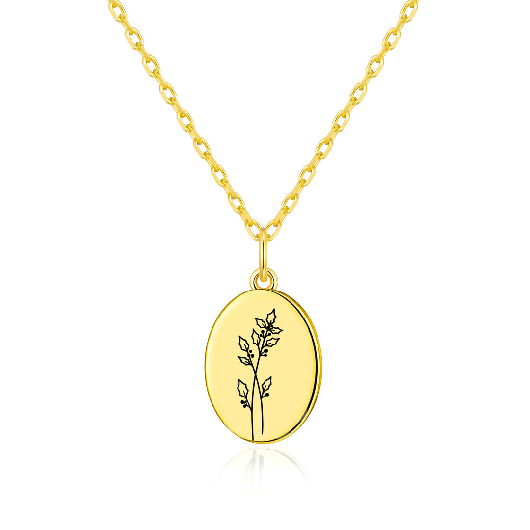 18k Gold Plated December Birth Flower Holly Berry Necklace with Card