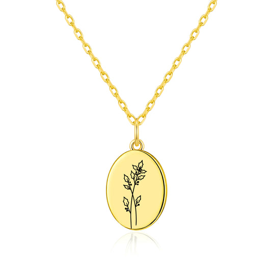 18k Gold Plated December Birth Flower Holly Berry Necklace with Card