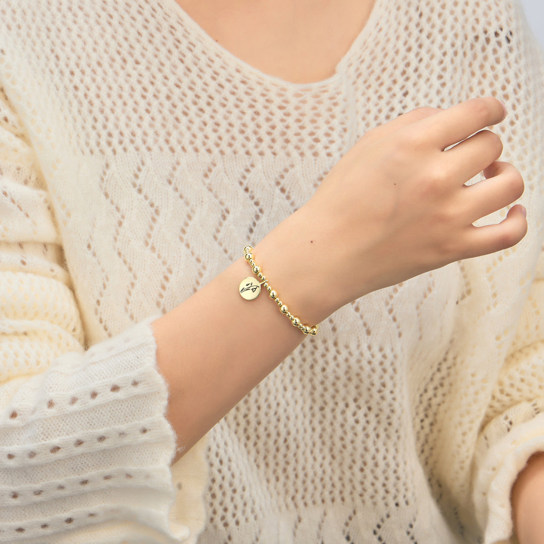 18k Gold Plated January Birth Flower Snowdrop Beaded Stretch Bracelet with Card