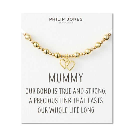 18k Gold Plated Mummy Heart Link Beaded Stretch Bracelet with Quote Card