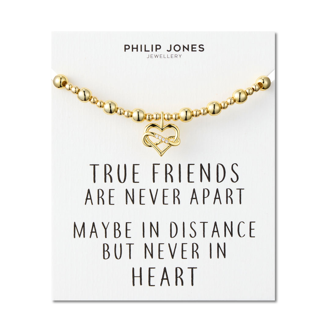 18k Gold Plated Infinity Heart Beaded Stretch True Friends Bracelet with Quote Card