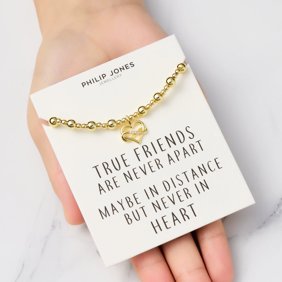 18k Gold Plated Infinity Heart Beaded Stretch True Friends Bracelet with Quote Card