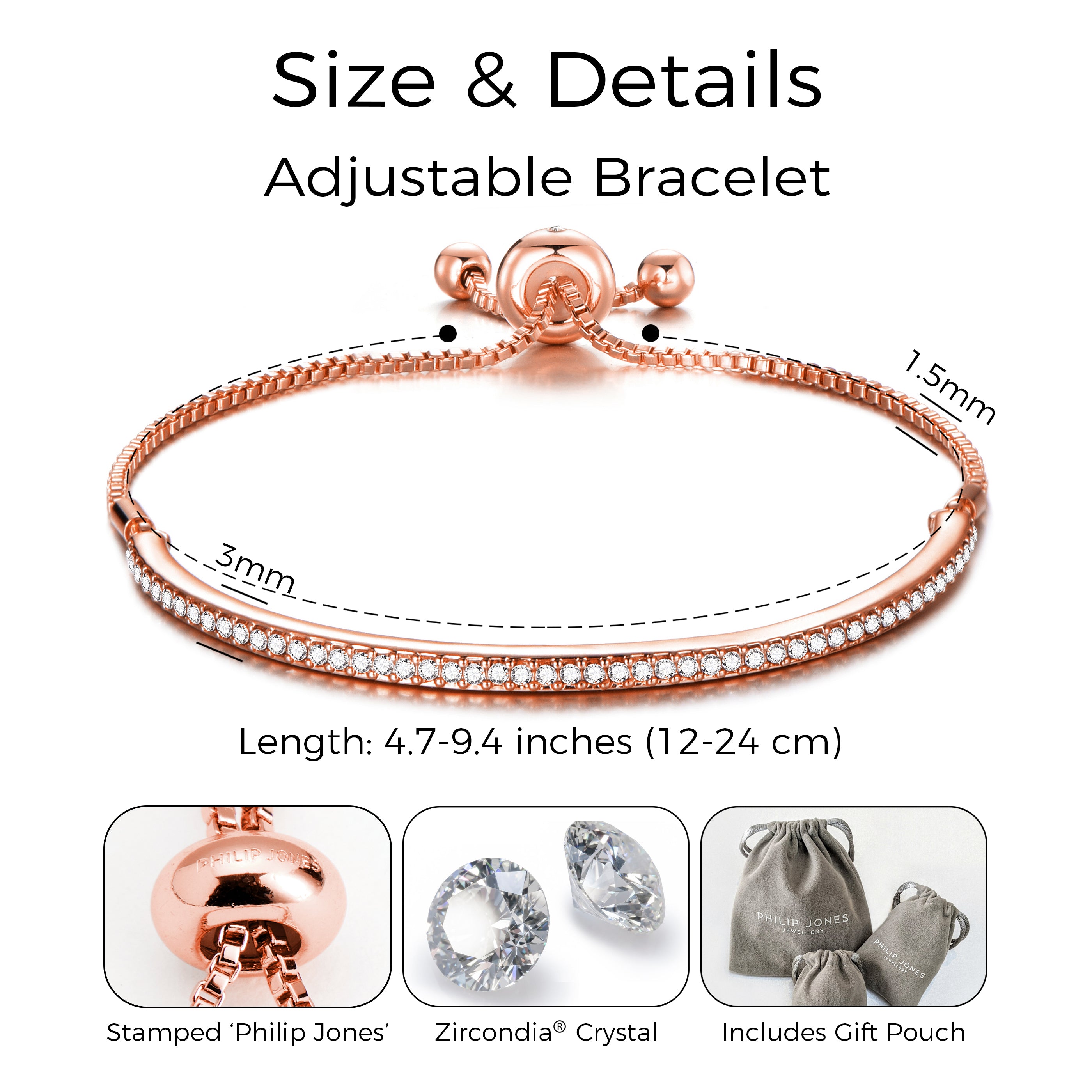Rose Gold Plated Friendship Bracelet Created with Zircondia® Crystals