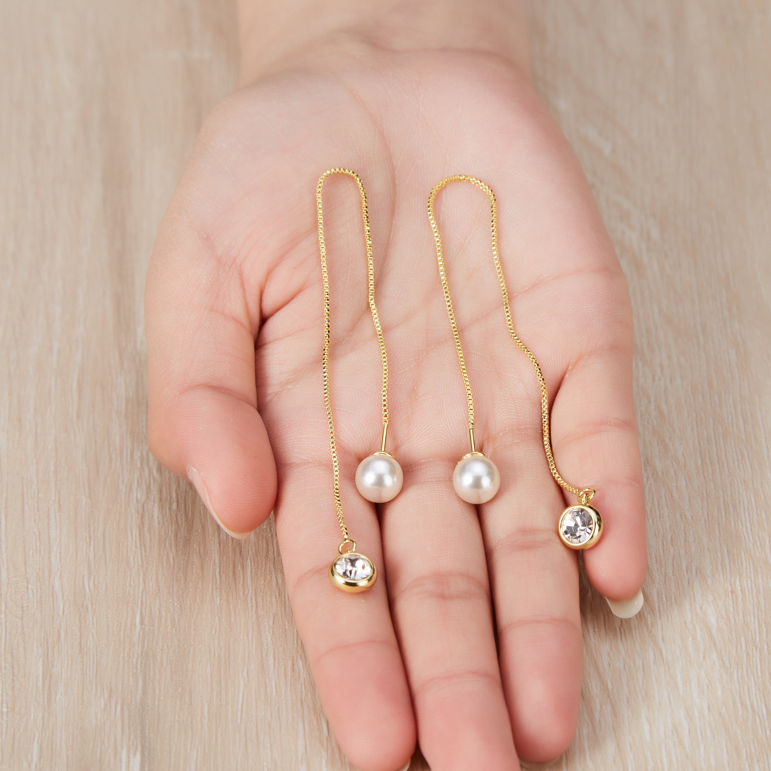 Gold Plated Pearl Thread Earrings Created with Zircondia® Crystals