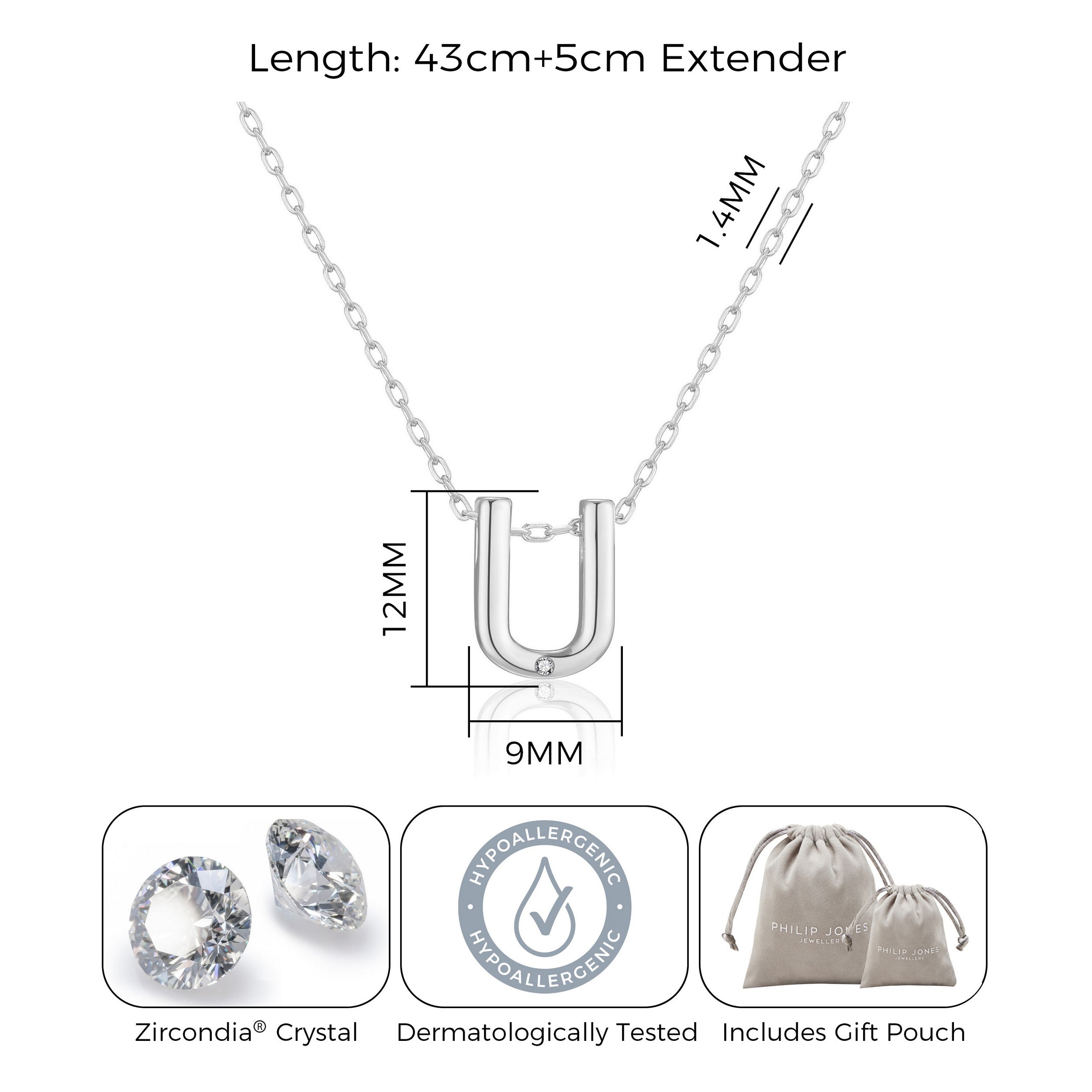 Initial Necklace Letter U Created with Zircondia® Crystals