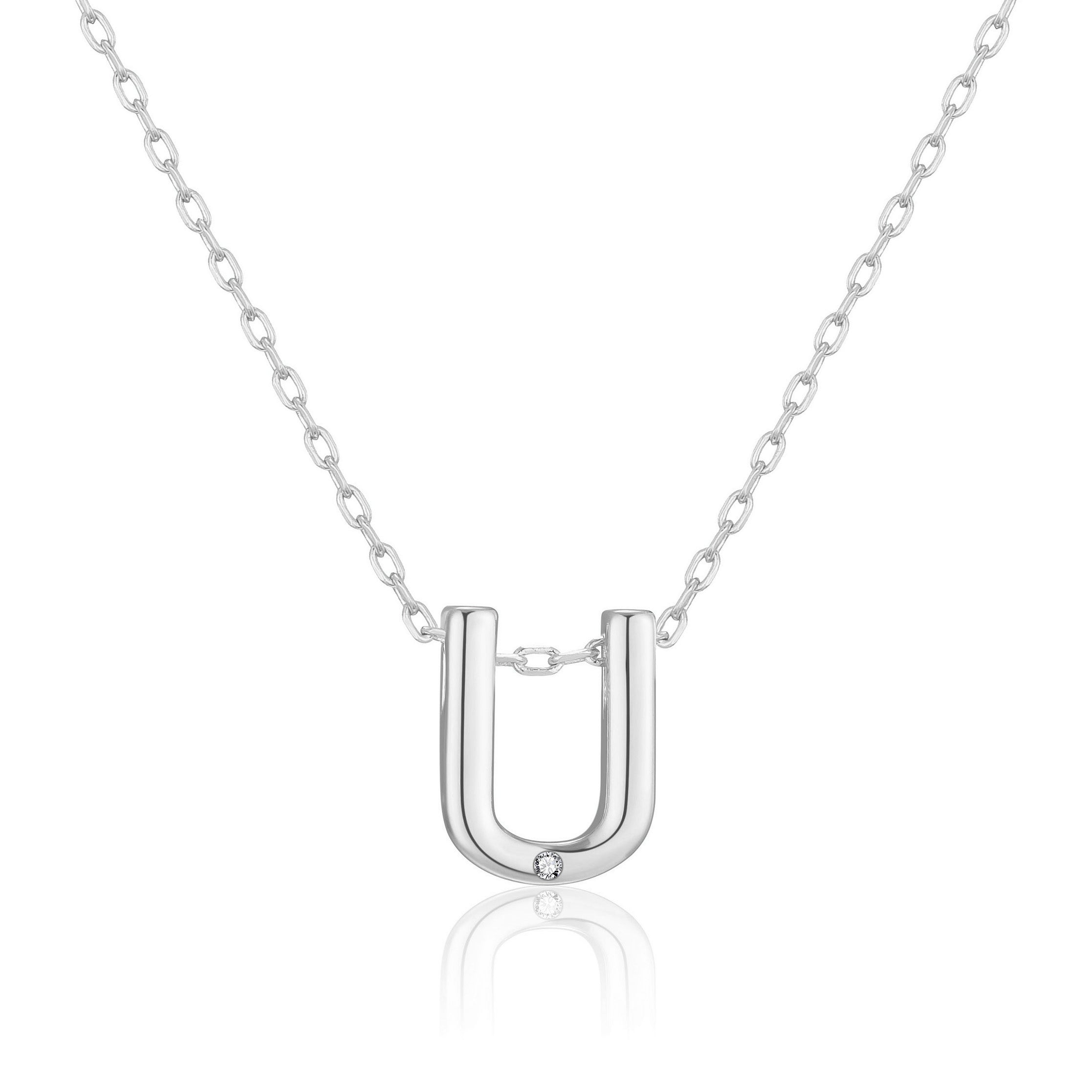 Initial Necklace Letter U Created with Zircondia® Crystals