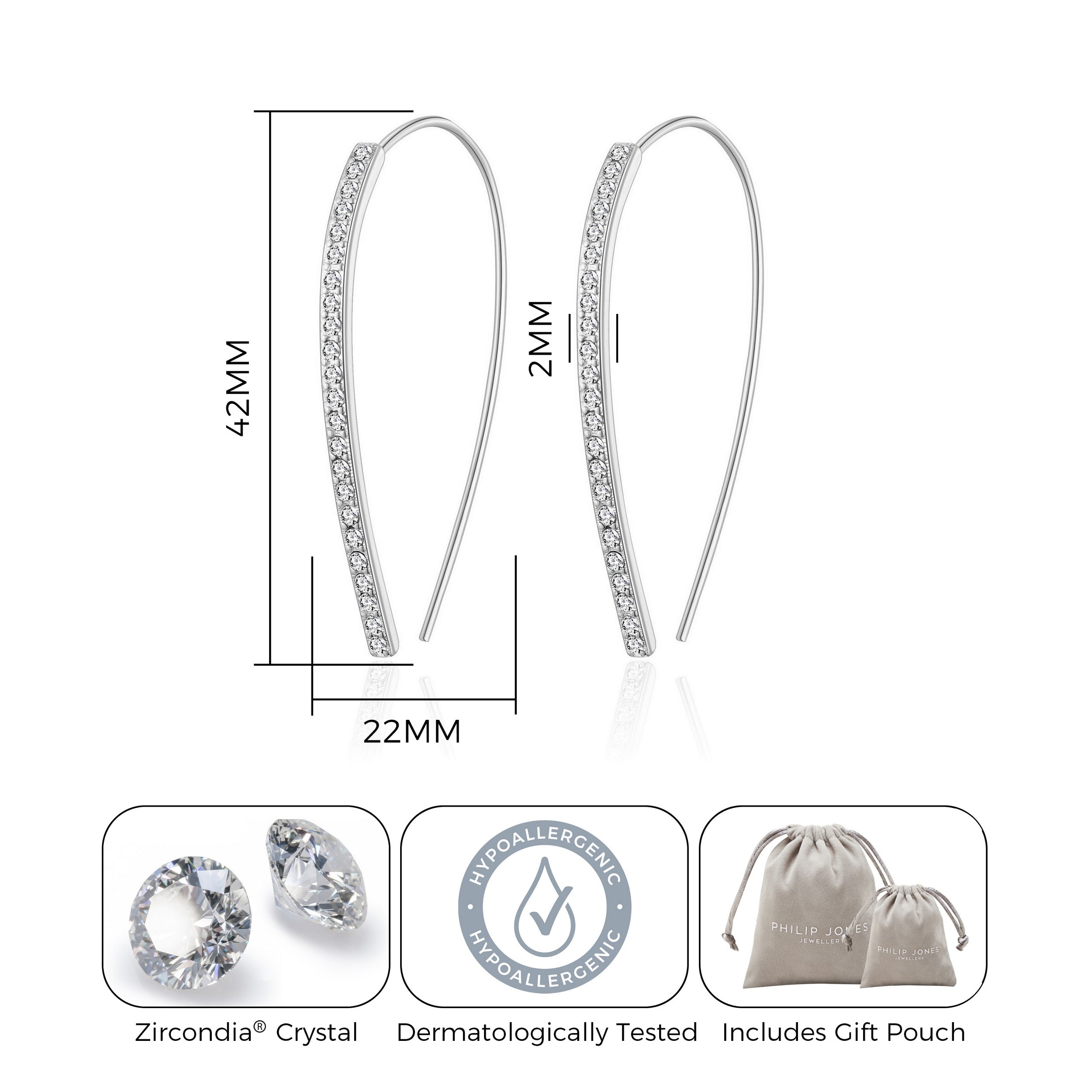 Silver Plated Thread Earrings Created with Zircondia® Crystals