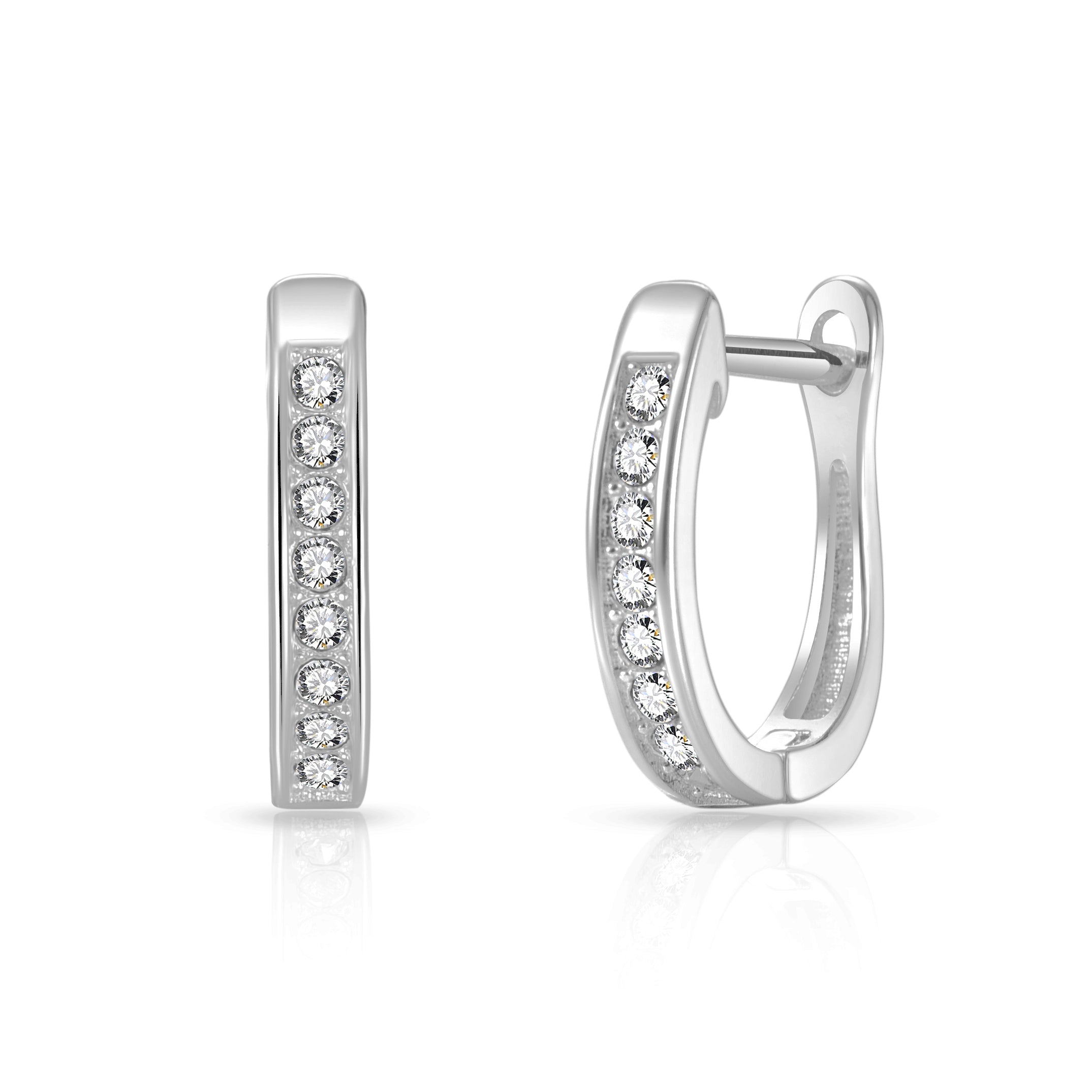 Silver Plated Channel Set Hoop Earrings Created with Zircondia® Crystals