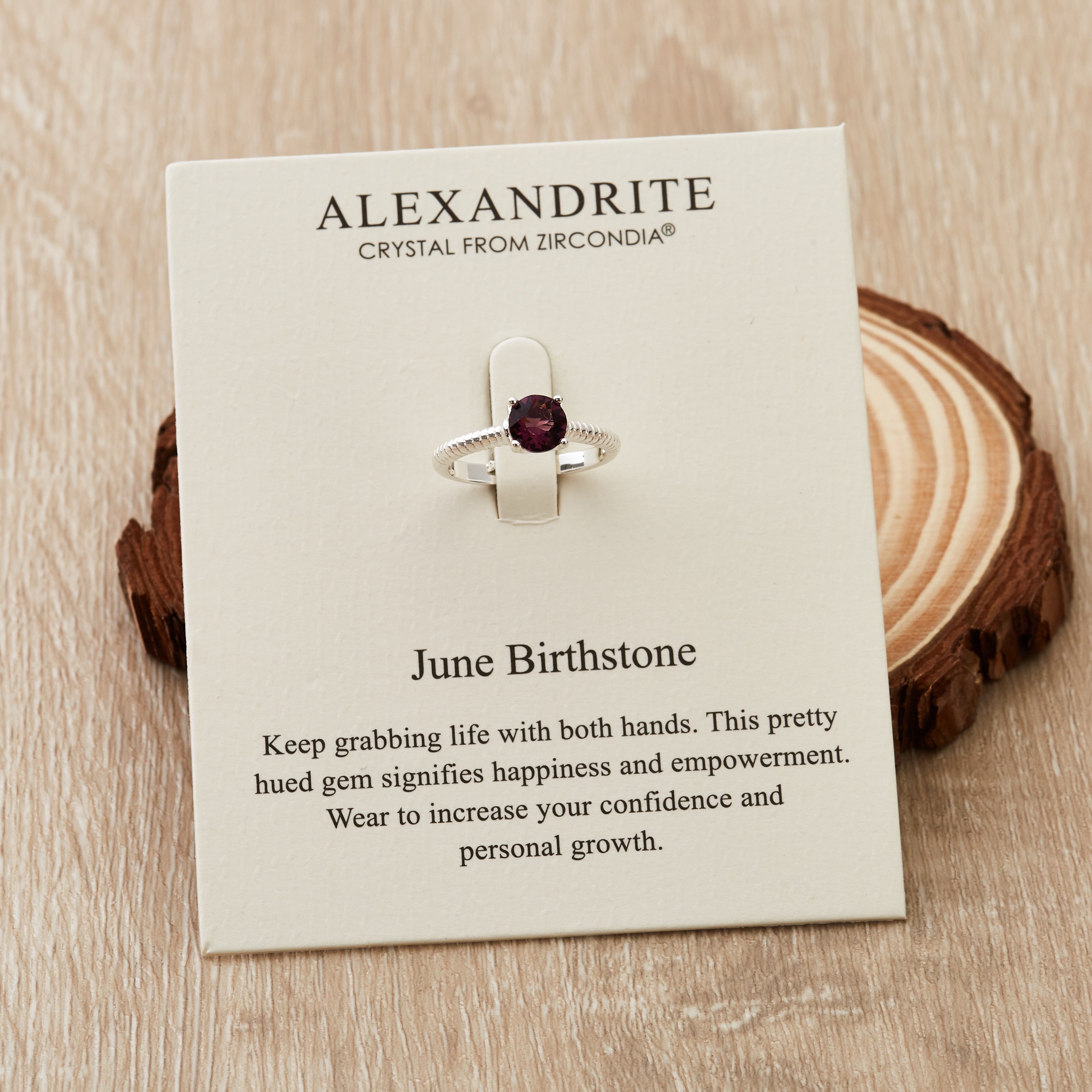 June (Alexandrite) Adjustable Birthstone Ring Created with Zircondia® Crystals