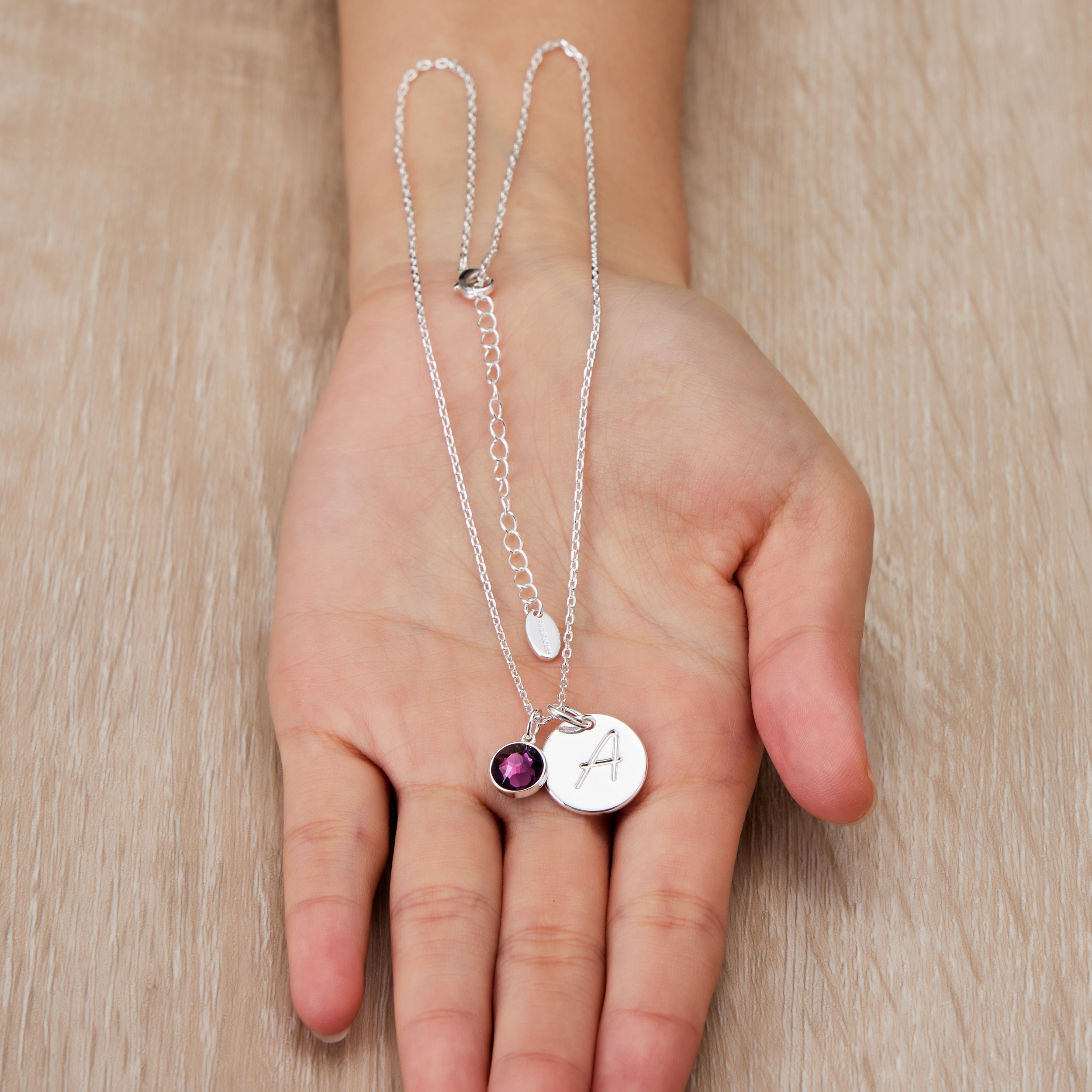 June (Alexandrite) Birthstone Necklace with Initial Charm (A to Z) Created with Zircondia® Crystals