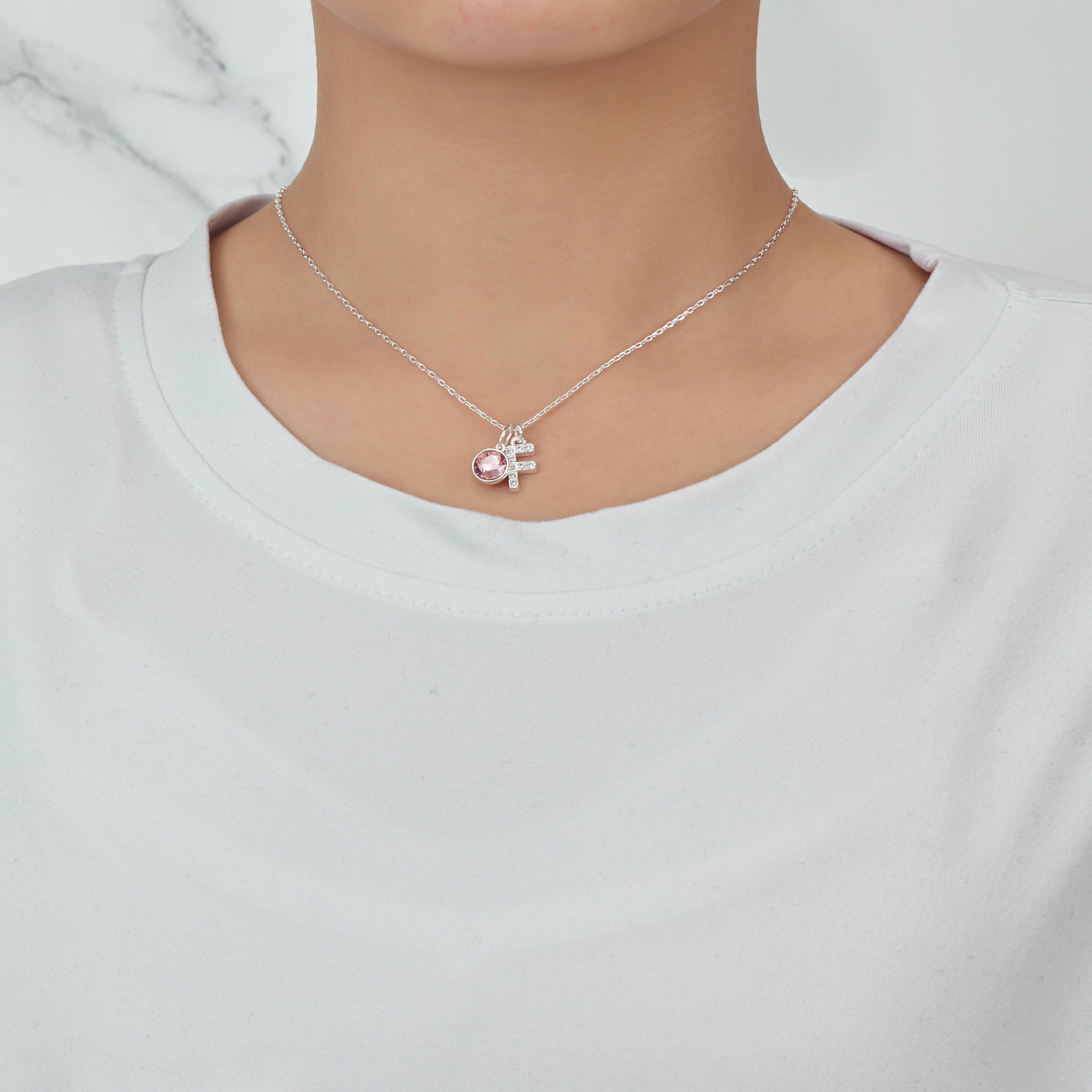 Pave Initial F Necklace with Birthstone Charm Created with Zircondia® Crystals