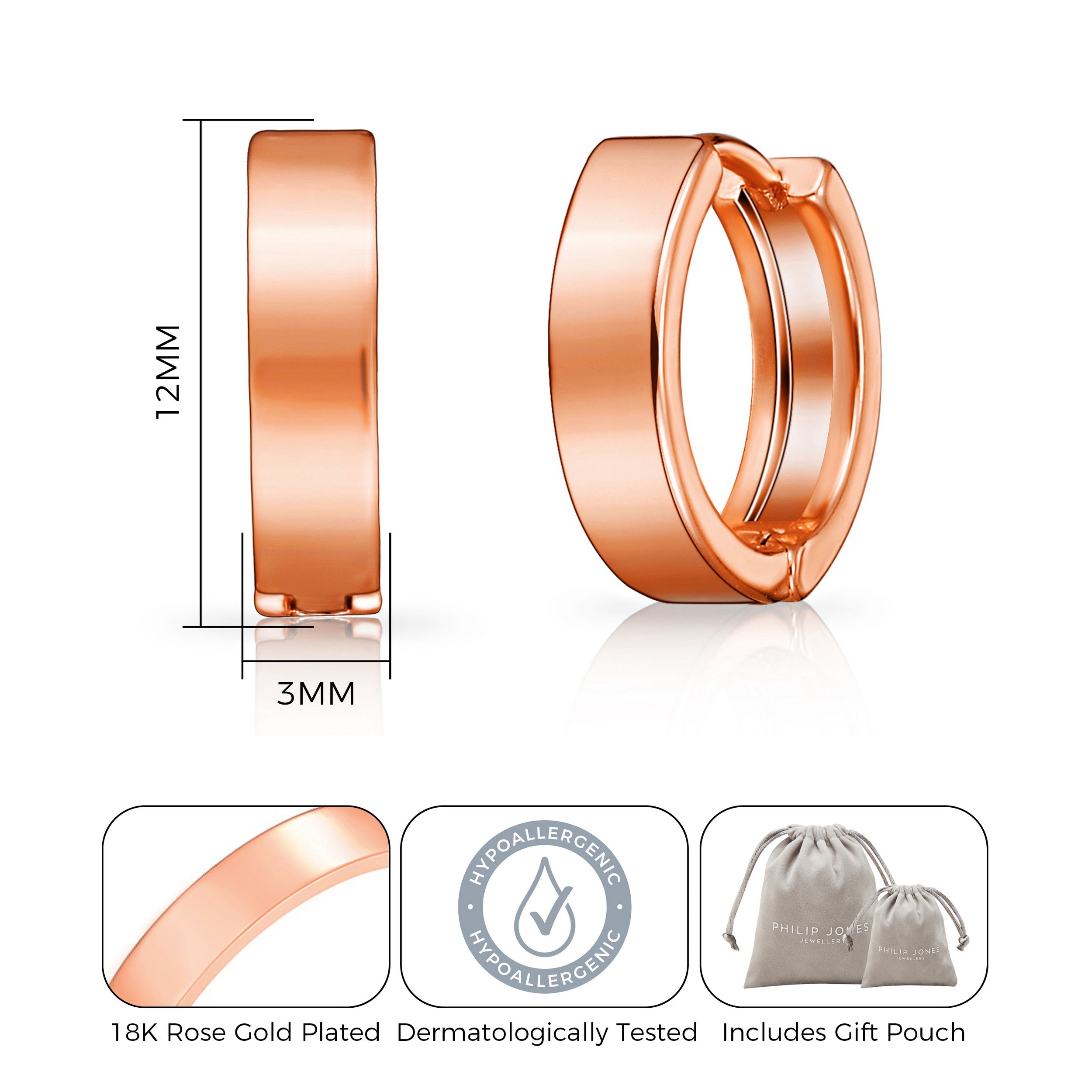 Rose Gold Plated Huggie Earrings