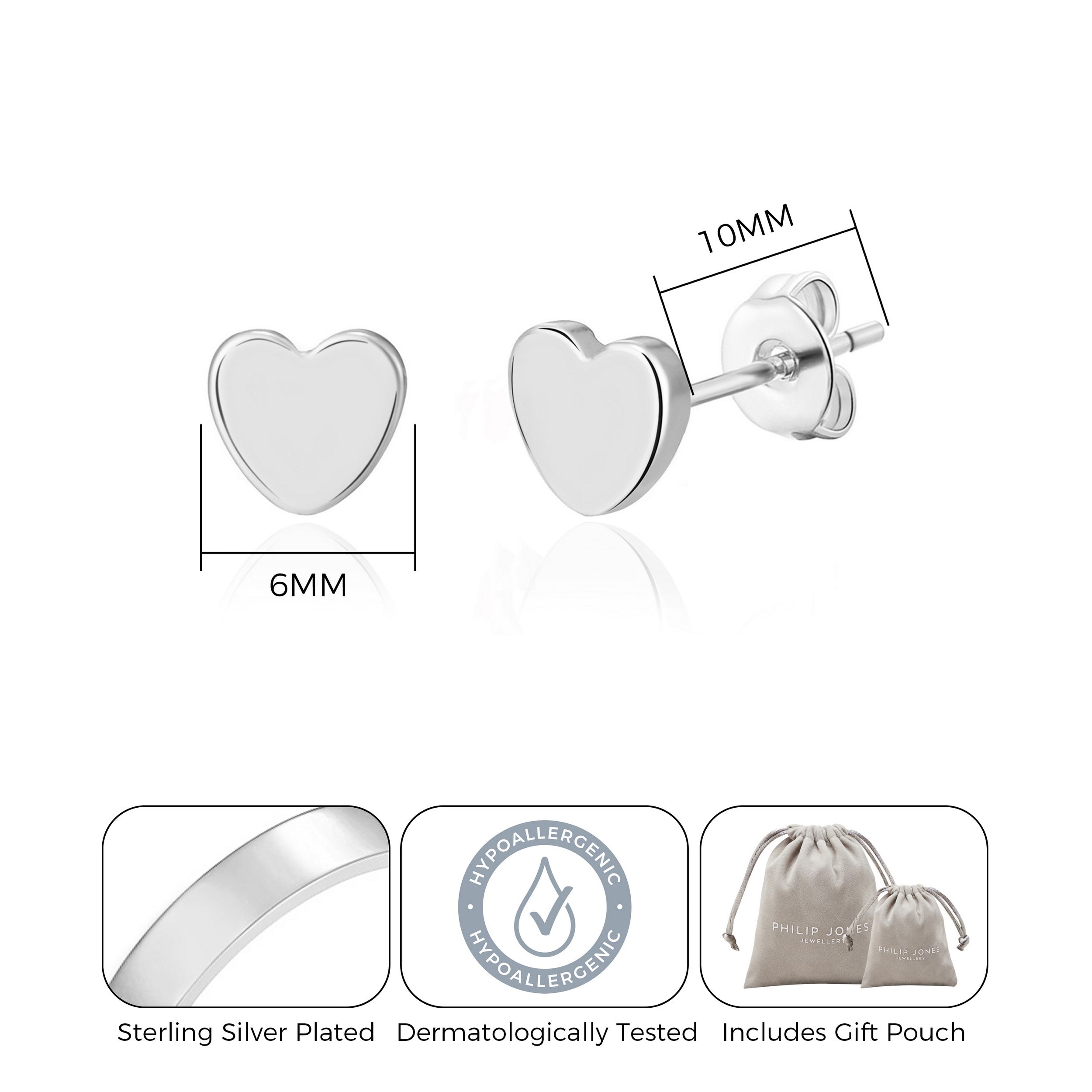 Silver Plated Heart Stud Earrings