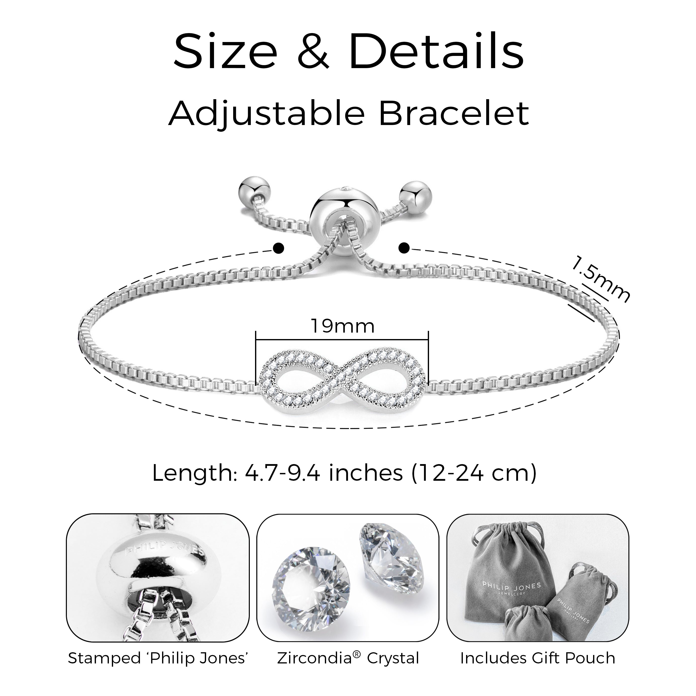 Silver Plated Infinity Friendship Bracelet Created with Zircondia® Crystals