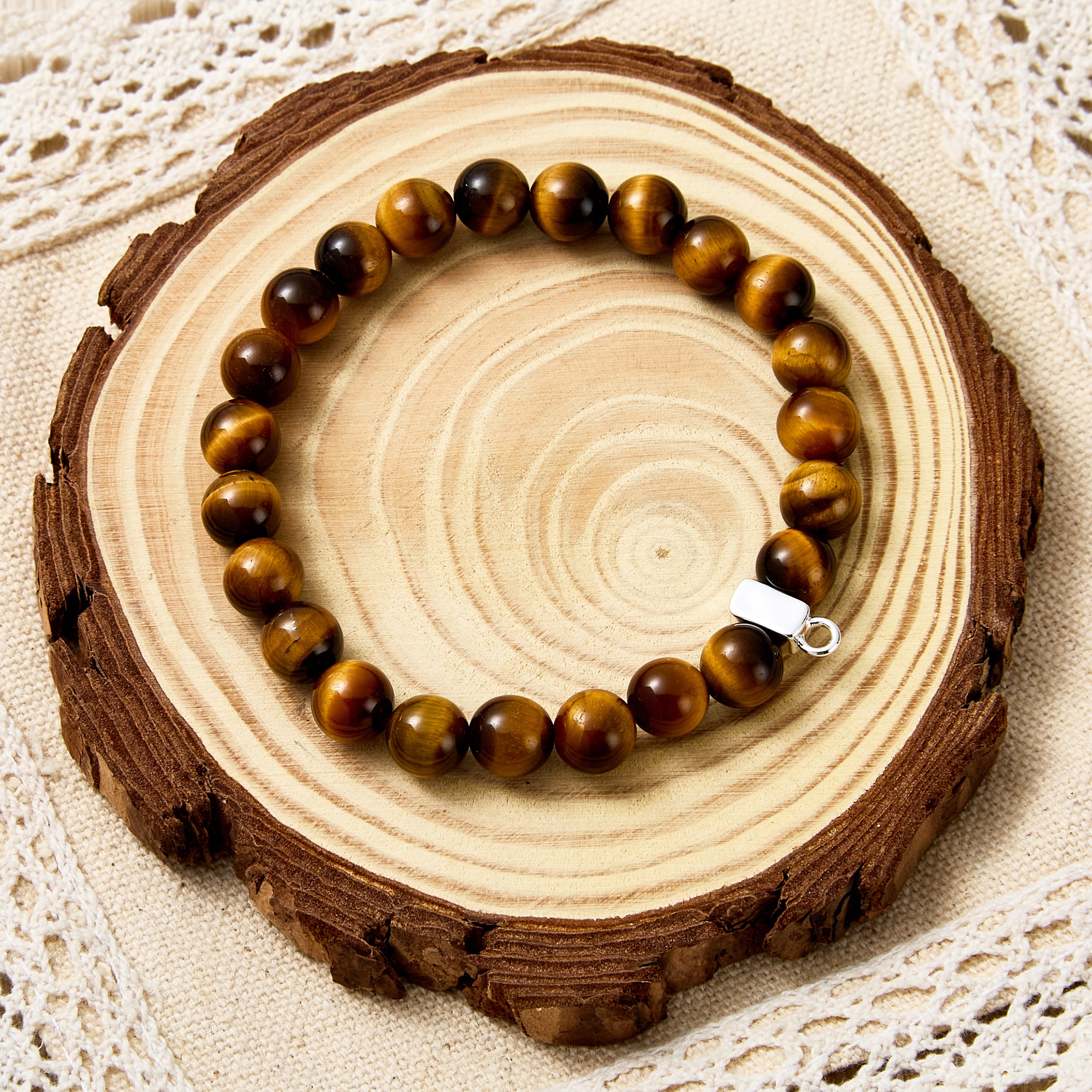 Tiger's Eye Gemstone Charm Stretch Bracelet