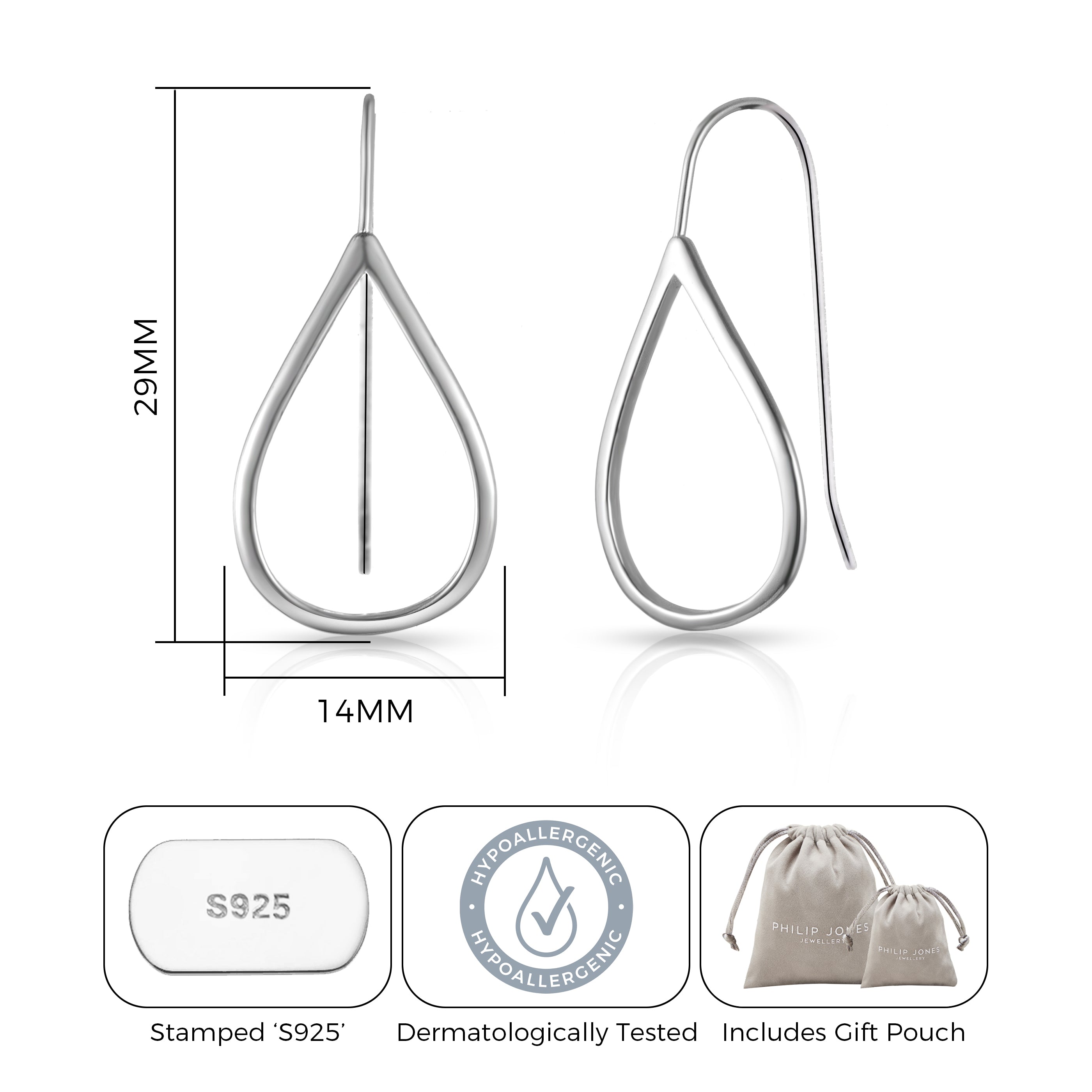 Sterling Silver Open Teardrop Earrings