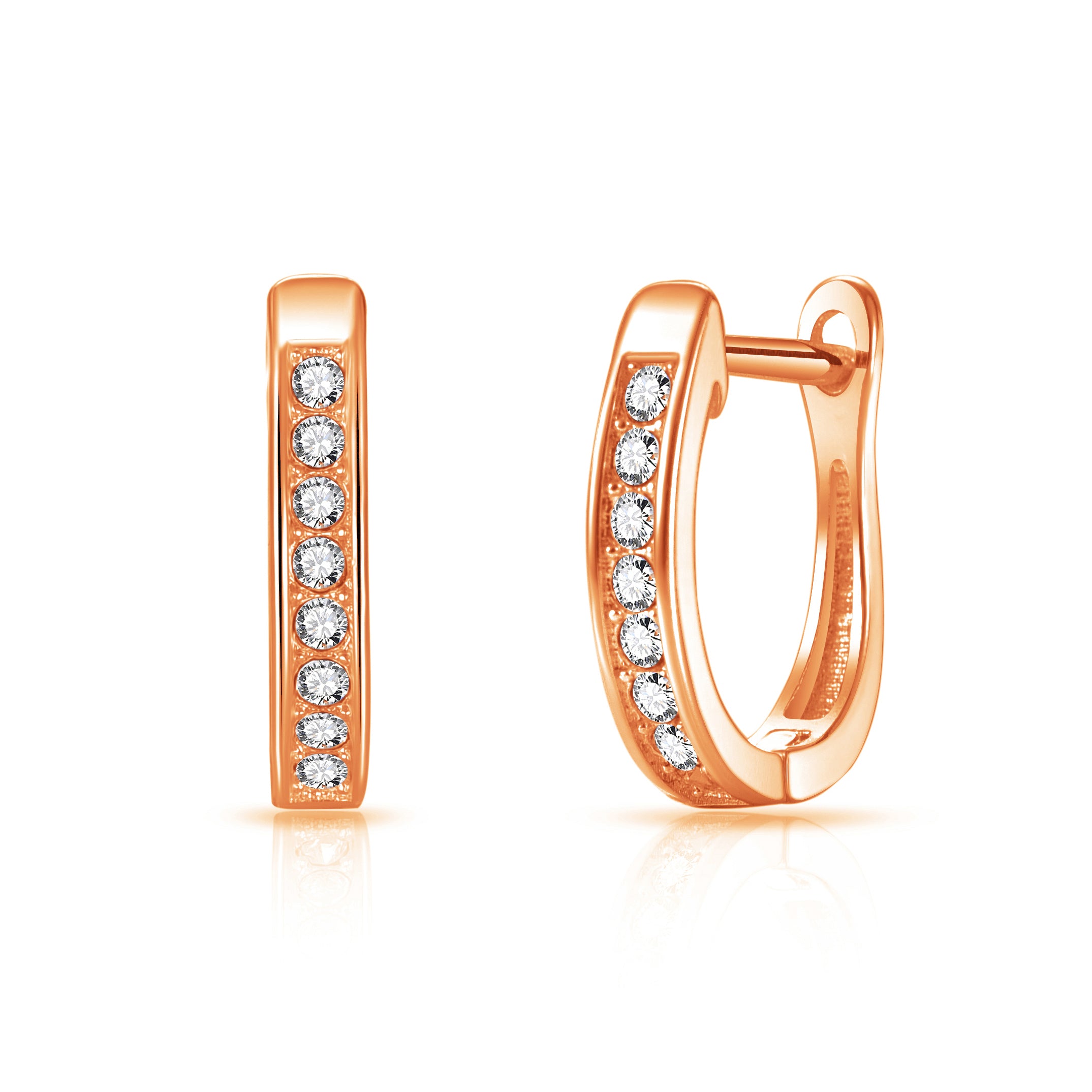 Rose Gold Plated Channel Set Hoop Earrings Created with Zircondia® Crystals