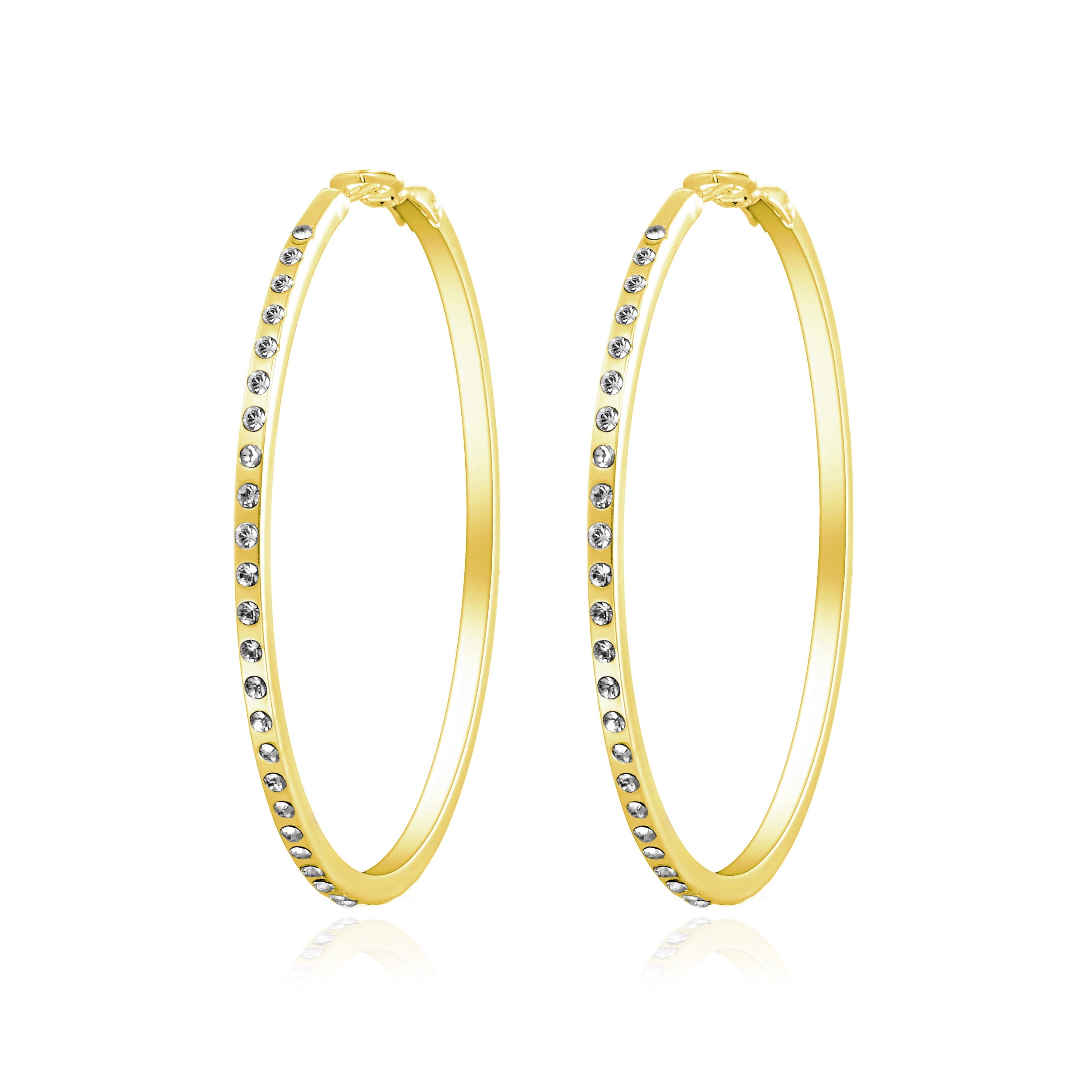 Gold Plated 50mm Hoop Earrings Created with Zircondia® Crystals