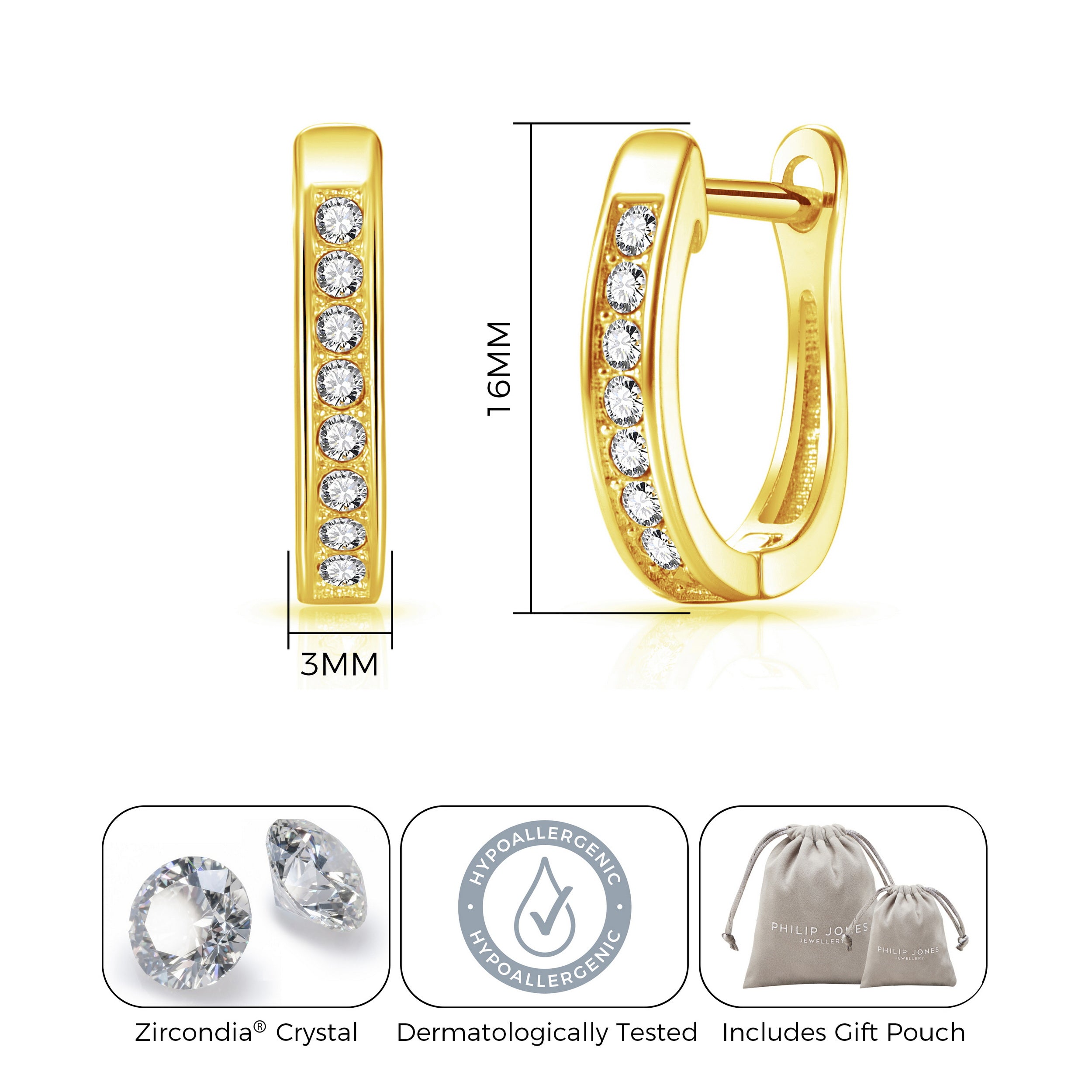Gold Plated Channel Set Hoop Earrings Created with Zircondia® Crystals