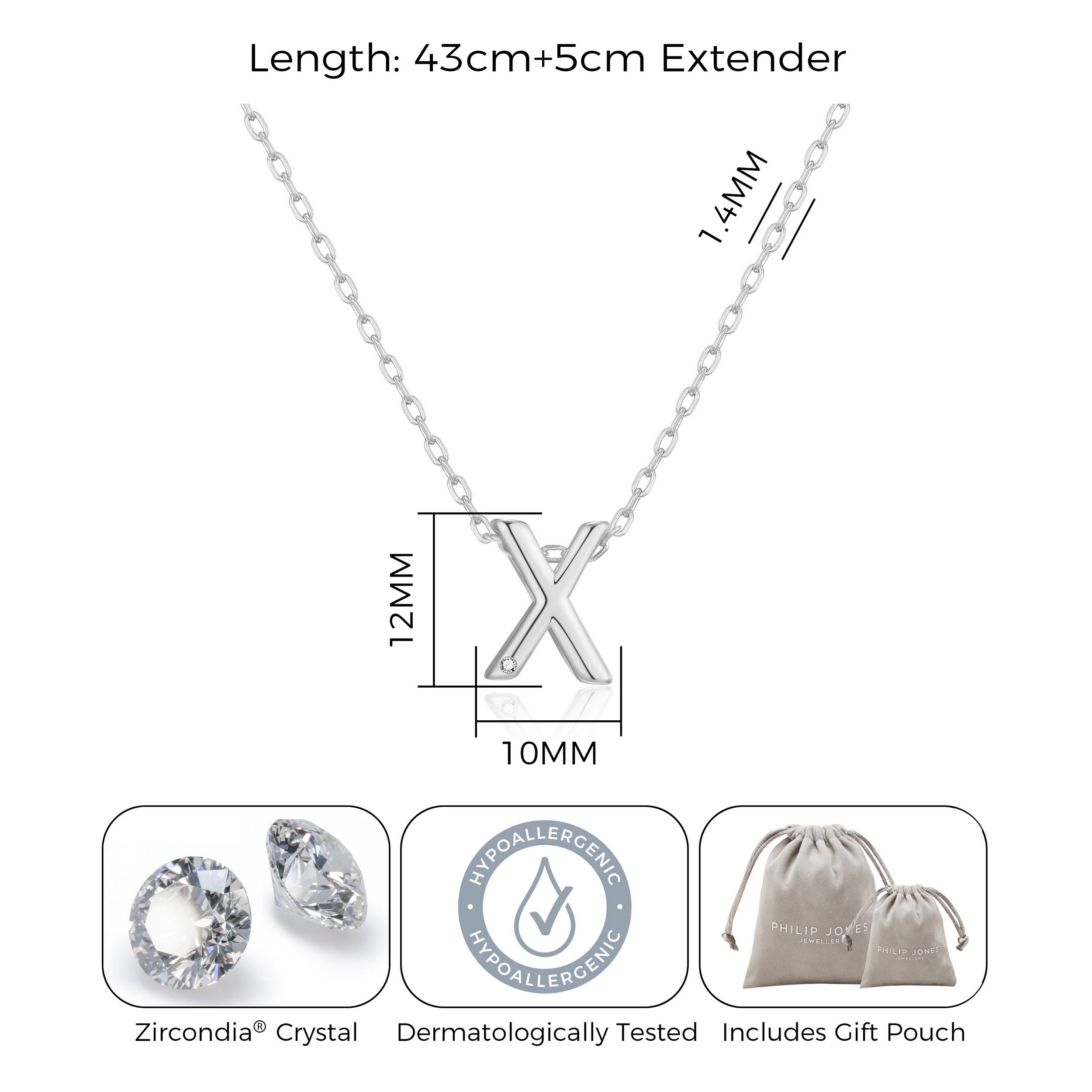 Initial Necklace Letter X Created with Zircondia® Crystals