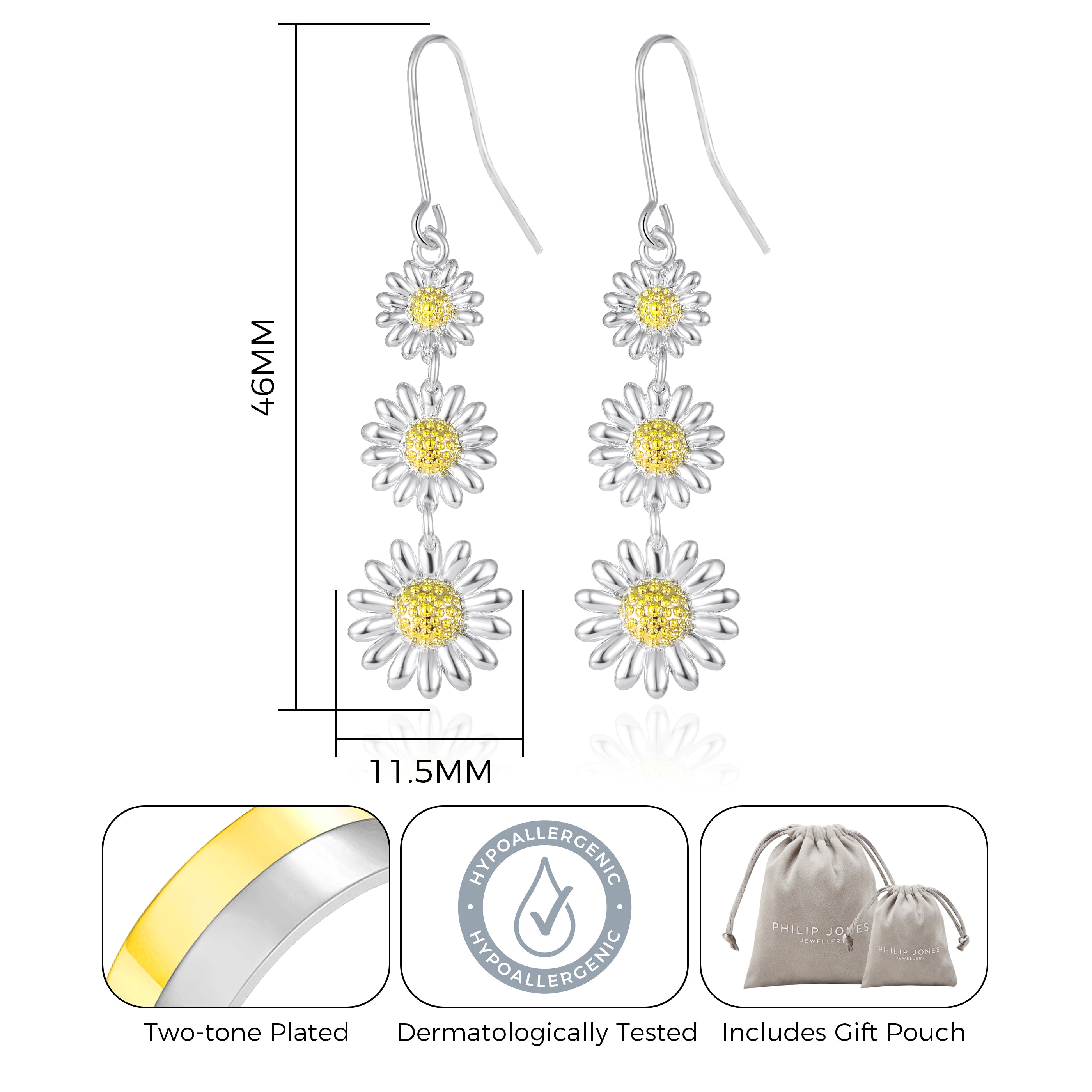 Triple Daisy Drop Earrings