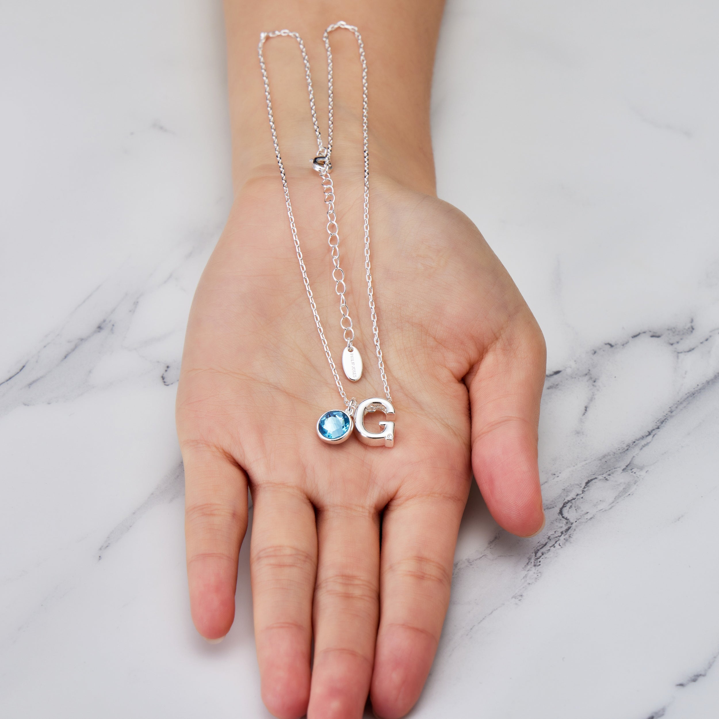 Initial G Necklace with Birthstone Charm Created with Zircondia® Crystals