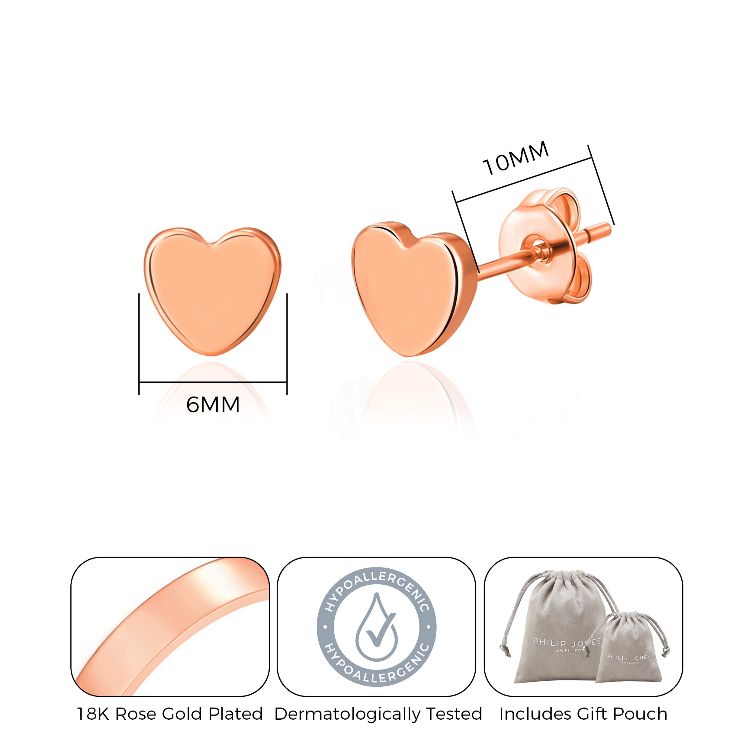 Rose Gold Plated Heart Stud Earrings